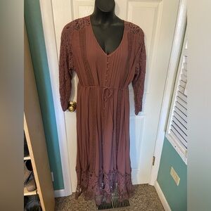 Lace Trimmed Rusty Brown Dress